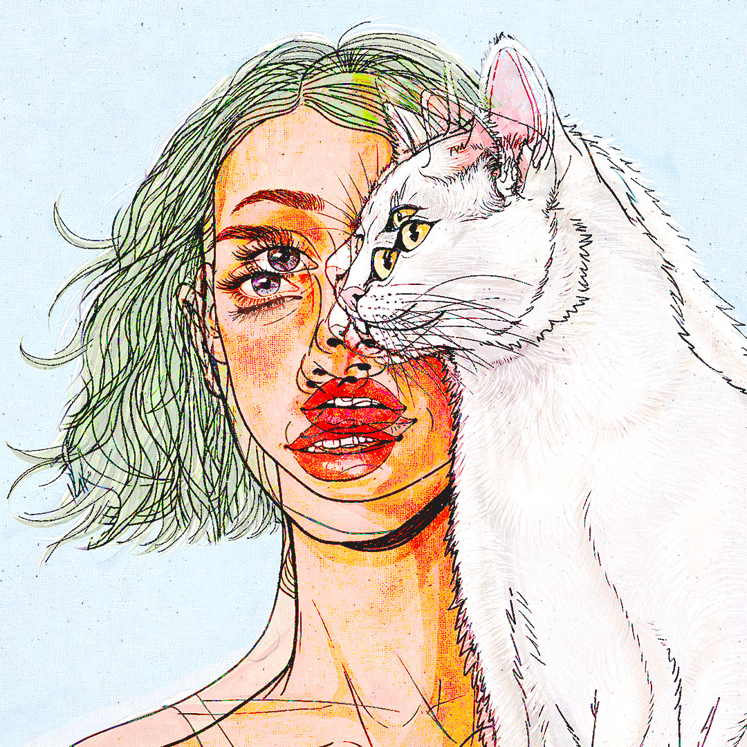 Woman and Cat Illustration